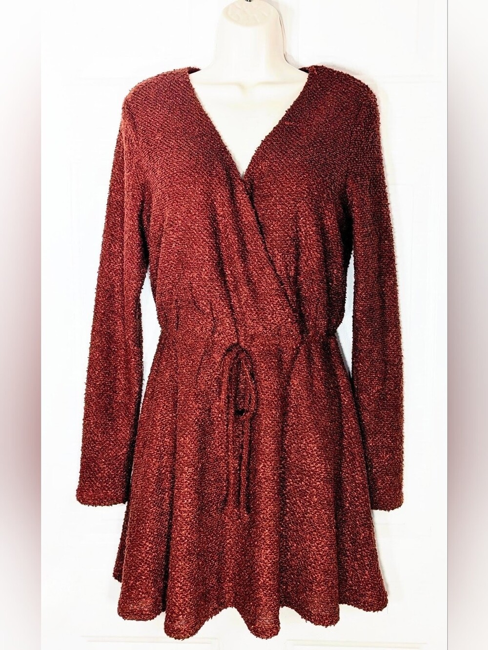 Flying Tomato Rust Burnt Orange Textured Sweater Look Boiled Wool Style Dress M